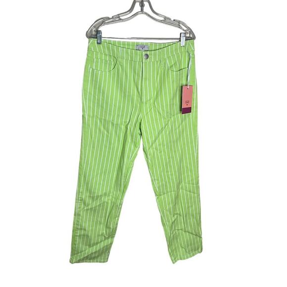Victor Glemaud Striped Baggy Jeans High Rise Green White Womens Size 10 NEW - Picture 1 of 7